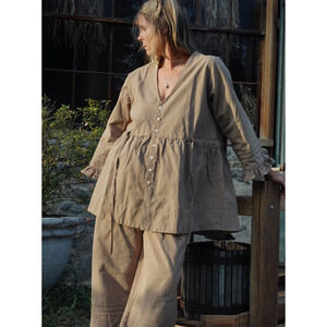 Rudy Jude Pillowcase Smock Tunic Top Large Drawstring Ruffle Organic Cotton